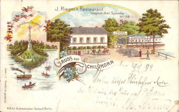 Litho Berlin Wilmersdorf Grunewald Schildhorn, Restaurant, Denkmal