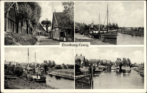 Ak Hamburg Harburg Cranz, Teilansichten vom Ort, Hafenanlagen