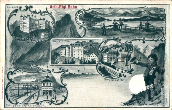 Litho Rigi Staffel Kt. Schwyz, Arth-Rigi-Bahn, Rigi-Kulm, Rigi-Rothstock, Station Goldau, Klösteri