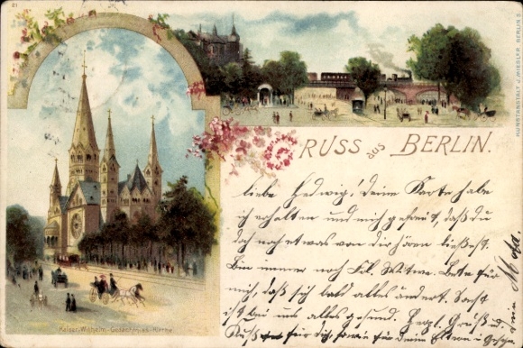 Litho Berlin Charlottenburg, Kaiser Wilhelm Gedächtniskirche, Brücke