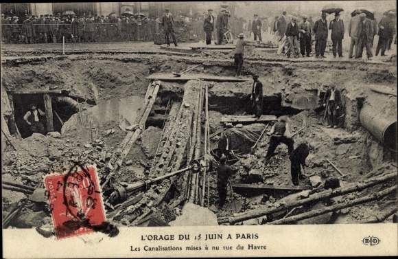Ak Paris, L'Orage du 15 Juin, Éboulement, Canalisations mises à nu rue du Havre