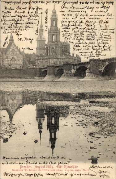 Ak Dresden Altstadt, August 1904, Elb-Klondyke, Größter Tiefstand der Elbe seit 1800