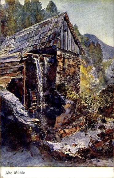 Künstler Ak Gestmayer, Josef, Alte Mühle, Wassermühle in Betrieb