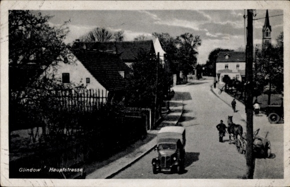 Ak Glindow Werder an der Havel, Hauptstraße, LKW, Pferdefuhrwerk