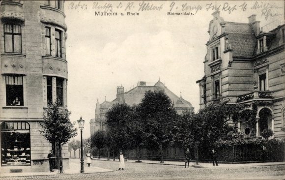 Ak Mülheim Köln am Rhein,  Bismarckstraße, Straßenansicht, Personen, Laterne