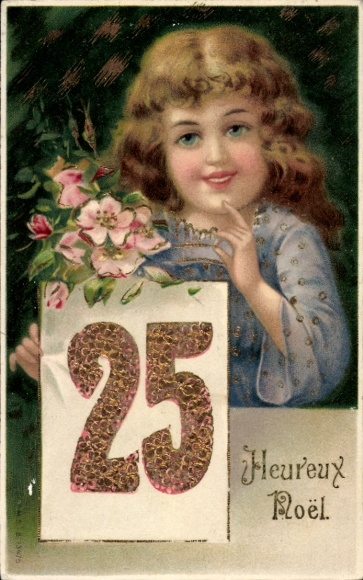 Litho Glückwunsch Weihnachten, Kind, Kalender