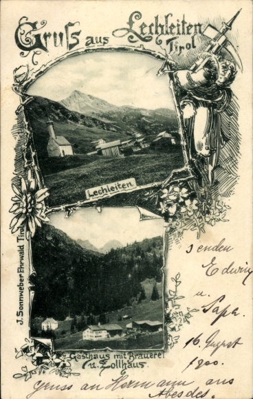 Passepartout Ak Lechleiten Tirol, Teilansicht, Gasthaus mit Brauerei und Zollhaus