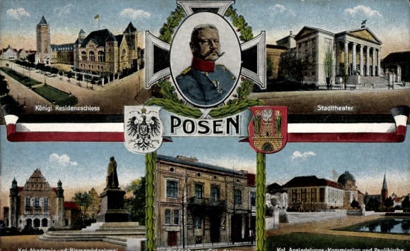 Ak Poznań Posen, Königl. Residenzschloss, Stadttheater,  Kol Ansiedelions-Kommission, Paulikirche