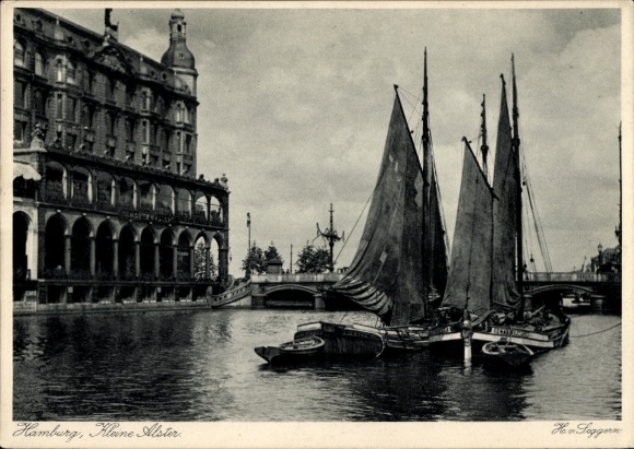 Ak Hamburg Mitte Altstadt, Alsterpartie am Jungfernstieg, Segelschiffe