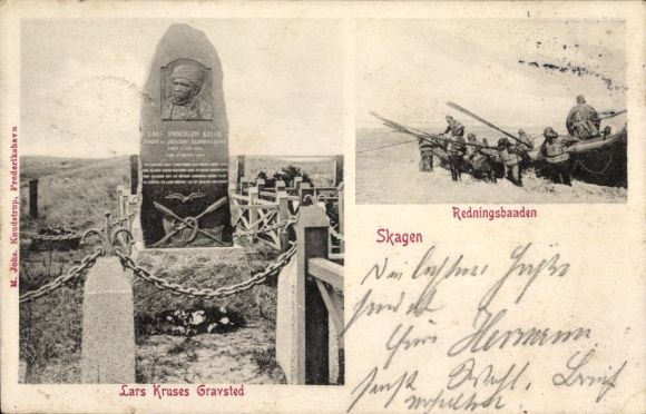 Ak Skagen Dänemark, Lars Kruses Gravsted, Redningsbaaden, Skagen