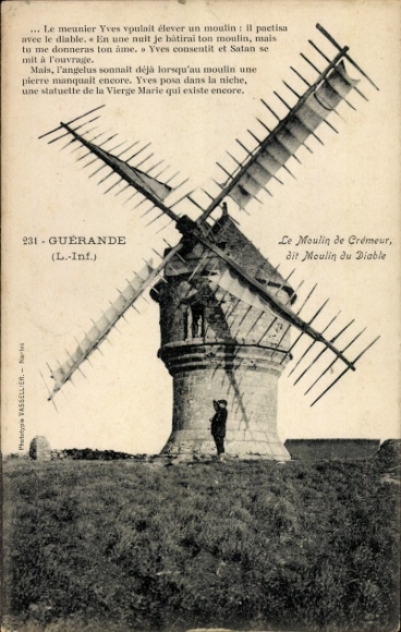 Ak Guérande Loire Atlantique, Windmühle