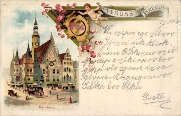 Litho Wrocław Breslau Schlesien, Rathaus