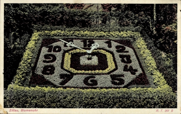 Ak Zittau Sachsen, Blick auf eine Blumenuhr, Stadtgärtnerei