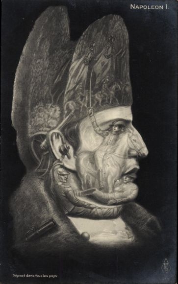 Künstler Ak Napoleon Bonaparte, Metamorphose, Gesicht aus Schlachtszenen