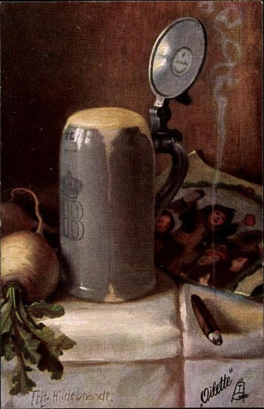 6 Künstler AK im Umschlag Bierstillleben von Fritz Hildebrandt