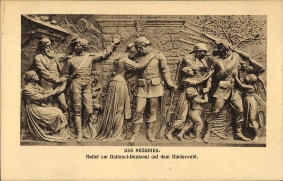 Ak Rüdesheim am Rhein, Niederwald Nationaldenkmal, Relief, Der Abschied