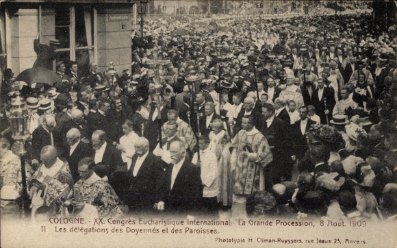 Ak Köln, XX. Int. Eucharist. Kongress 1909, Große Prozession, Delegationen der Dekanate u. Pfarreien