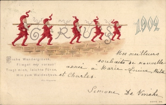 Ak Jahreszahl 1902, Zwerge, Wandergrüße