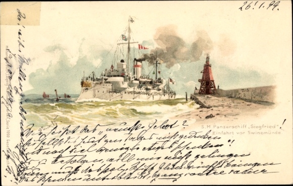 Künstler Litho Bohrdt, Hans, Swinemünde, Deutsches Kriegsschiff, SMS Siegfried, Panzerschiff