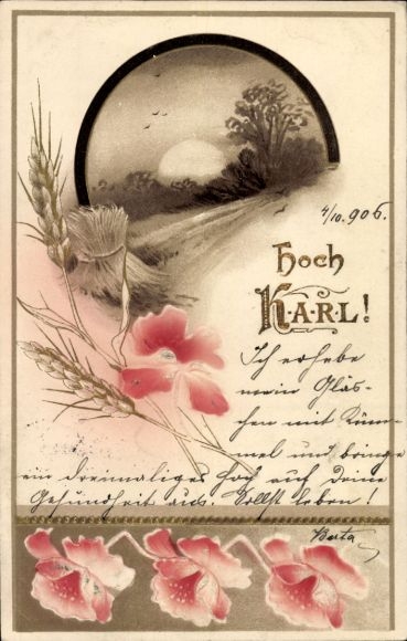 Präge Ak Hoch Karl, Blumen