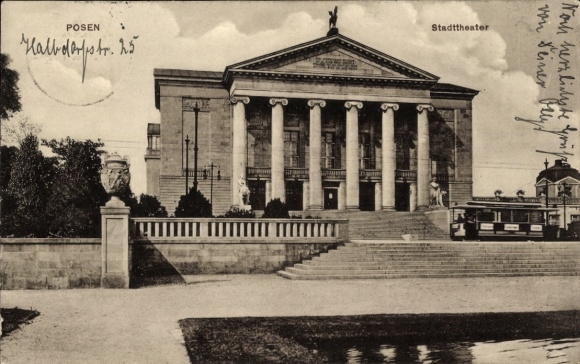 Ak Poznań Posen, Stadttheater,  Säulen, Treppe, 1913