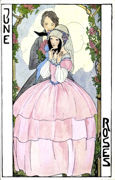 Künstler Ak Cramer, Rie, June, Roses, Allegorie, Liebespaar