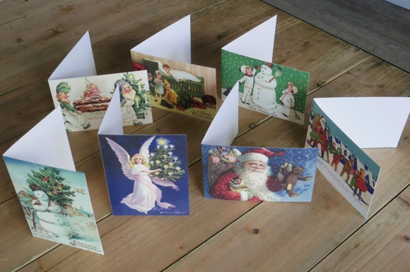 Set aus 7 Grusskarten  Weihnachten (neu) - Engel, Weihnachtsmann, Tannenbaum, Schneemann