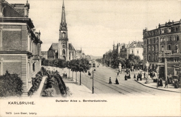 Ak Karlsruhe in Baden, Durlacher-Allee, Bernharduskirche