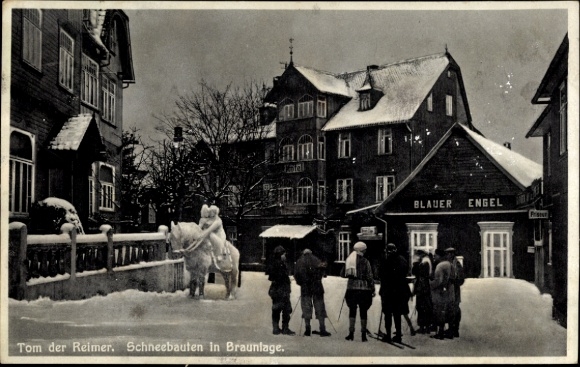 Ak Braunlage im Oberharz, Tom der Reimer, Schneebauten, Blauer Engel, Winter