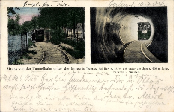 Ak Berlin Treptow, Tunnelbahn unter der Spree