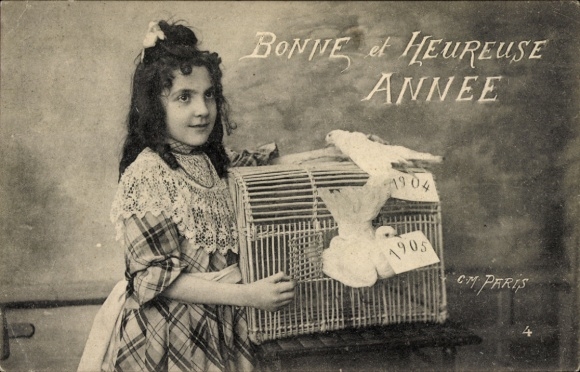 Ak Glückwunsch Neujahr, Jahreszahl 1904, 1905, Mädchen, Brieftauben