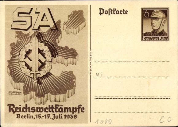 Ganzsachen Künstler Ak Axster Heudtlaß, SA Reichswettkämpfe Berlin 1938