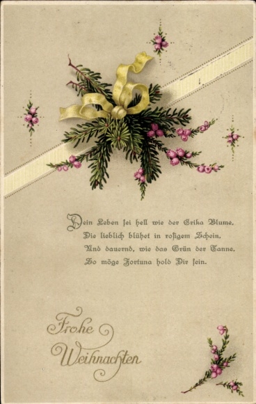 Ak Frohe Weihnachten, Tannenzweig, Gedicht