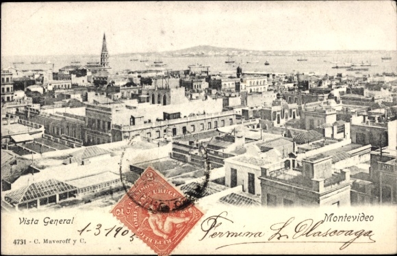 Ak Montevideo Uruguay, Panorama von  Schiffe im Hafen, Poststempel, Adresse nach Paris