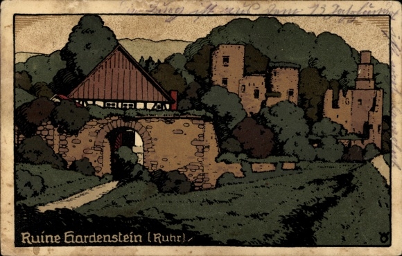 Steindruck Ak Witten an der Ruhr, Ruine Hardenstein