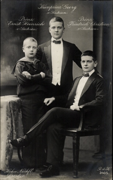 Ak Kronprinz Georg von Sachsen, Prinz Friedrich Christian, Prinz Ernst Heinrich, Portrait
