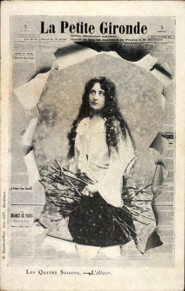 Zeitungs Ak Die vier Jahreszeiten, Frau als Winter, Zeitung La Petite Gironde
