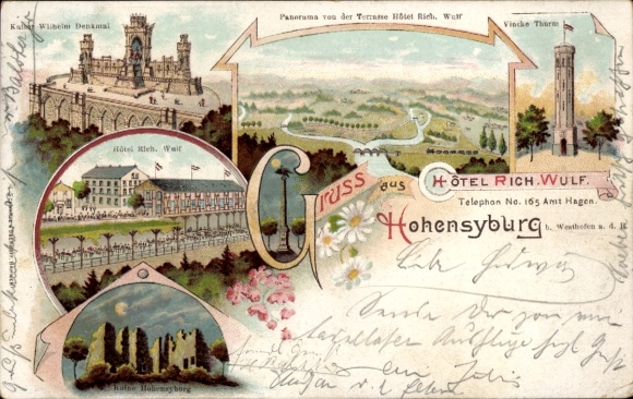 Litho Syburg Dortmund Nordrhein Westfalen, Hohensyburg, Kaiser Wilhelm Denkmal, Hotel Rich. Wulf