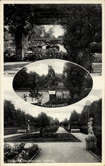Ak Coburg in Oberfranken, Deutsche Gartenschau, Sintflutbrunnen