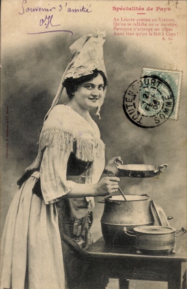 Ak Caen Calvados, Spécialités de Pays, Frau in Volkstracht