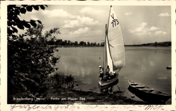 Ak Plaue Brandenburg an der Havel, Plauer See, Segelboot