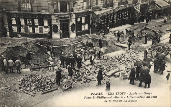 Ak Paris nach einem Sturm, Place St-Philippe-du-Roule, Ausgrabung an der Ecke Rue de La Boëtie
