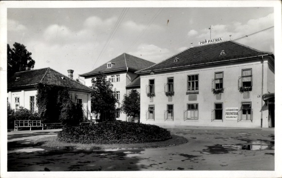 Ak Piešťany Pistyan Pistian Pöstyen Slowakei, Pro Patria, Heilanstalt, Bäume, Blumen, Gebäude