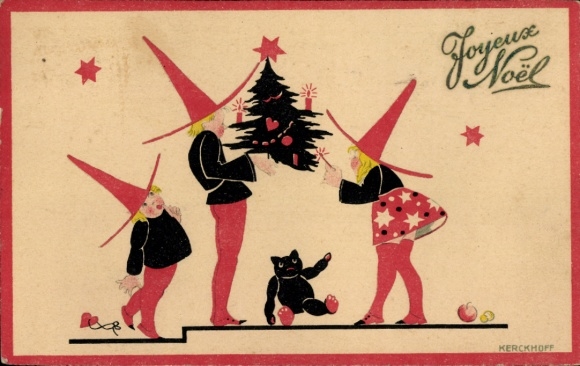 Künstler Ak Kerckhoff, Frohe Weihnachten, Kinder mit Tannenbaum, Teddybär