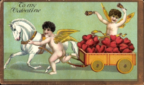 Ak Valentinstag, Amor, Herzen