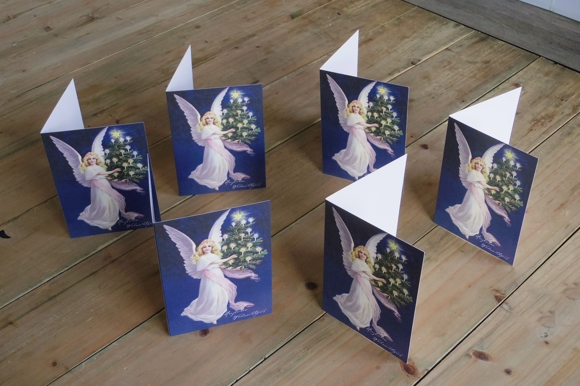 Set aus 6 Grusskarten Weihnachten (neu) - Thema Engel mit Tannenbaum