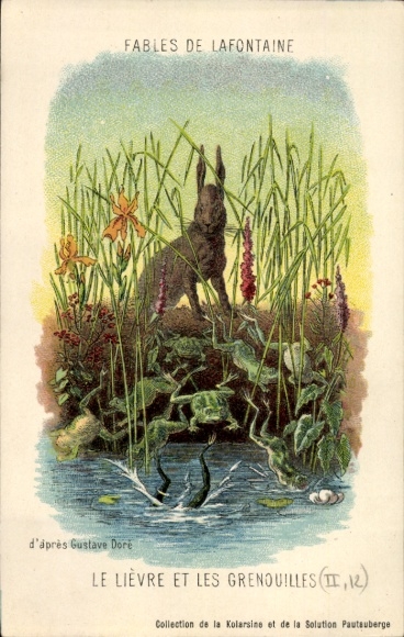 Künstler Ak Doré, Gustave, Fables de Lafontaine, Le Lièvre et les Grenouilles