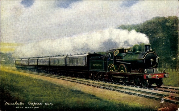 Künstler Ak Britische Eisenbahn, Manchester Express bei Harrow, GCR
