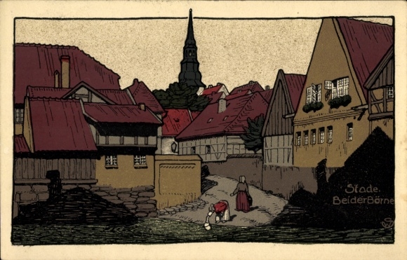 Steindruck Ak Stade in Niedersachsen, Bei der Börne