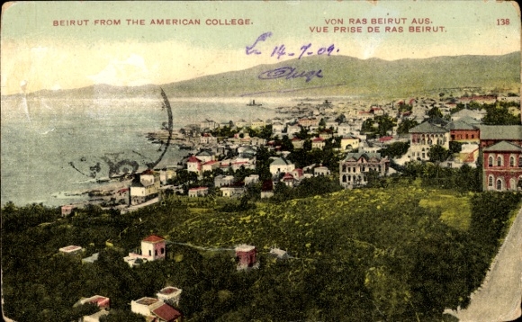 Ak Beirut Beyrouth Libanon, Blick auf  American College, Küstenlandschaft, 